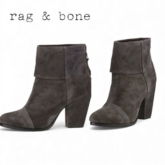 Rag & Bone Suede Granite Newberry Grey Block Heel Zip-Up Ankle Booties 7.5 - Picture 1 of 9